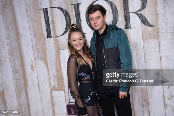 Billie Lourd and guest attend the Christian Dior Couture S/S19 Cruise Collection Photocall At Grandes Ecuries De Chantillyon May 25, 2018 in...