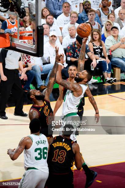 Marcus Morris of the Boston Celtics shoots the ball against the Cleveland Cavaliers during Game Six of the Eastern Conference Finals of the 2018 NBA...