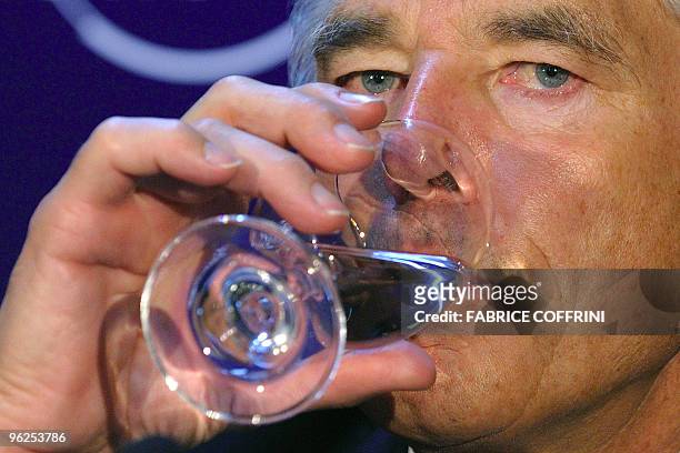 Nestle Chairman of the Board Peter Brabeck-Letmathe drinks water during a news conference on the Water initiative on the side line of the World...
