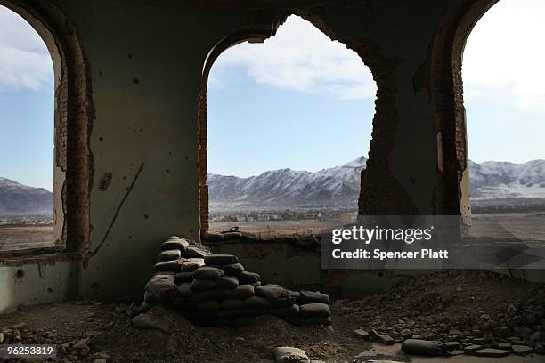 General view of the destroyed remains of the Darulaman Palace, or Royal Palace January 29, 2010 in Kabul, Afghanistan. The Darulaman Palace, which...