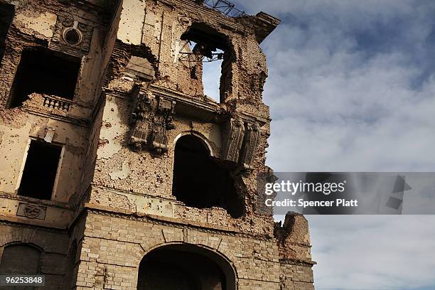 General view of the destroyed remains of the Darulaman Palace, or Royal Palace January 29, 2010 in Kabul, Afghanistan. The Darulaman Palace, which...