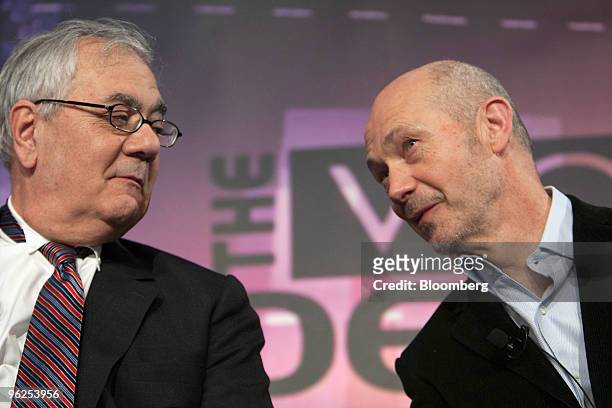 Democratic Representative Barney Frank of Massachusetts and chairman of the House Financial Services Committee, left, speaks with Pascal Lamy,...