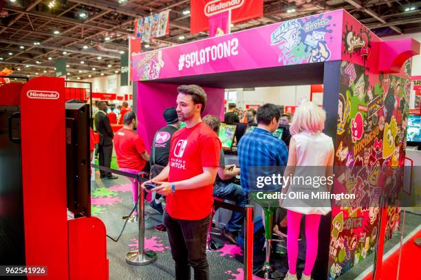 The Nintendo stands seen with Nintendo Switch trials on Day 1 of the MCM London Comic Con at The ExCel on May 25, 2018 in London, England.