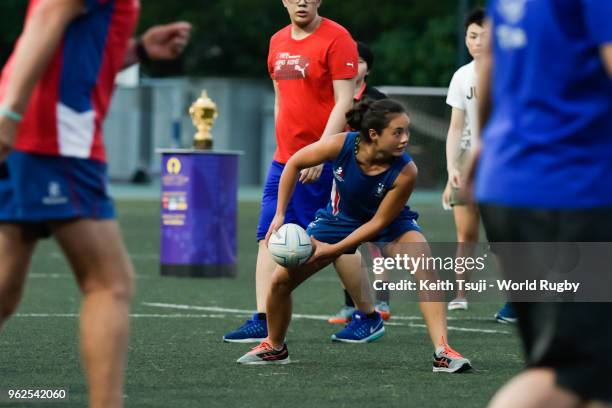 Members of the HKRU Deaf Rugby Team and the Hong Kong WomenÕs National Sevens Team take part in a rugby training session at King George V School...