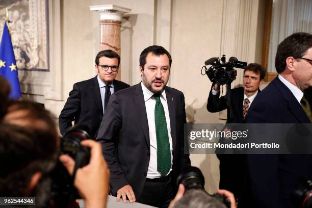 Italian politician and Federal Secretary of Lega Nord Matteo Salvini at Quirinale palace for a round of government formation talks with President...