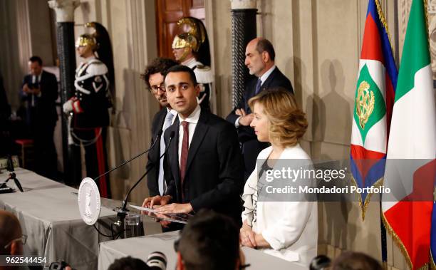 Italian politician Luigi Di Maio, leader of the Five Star Movement, with his colleagues Danilo Toninelli and Giulia Grillo at Quirinale after a round...