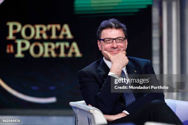 Italian politician Giancarlo Giorgetti of Lega Nord party, attends the tv show "Porta a Porta". Rome, March 27th 2018