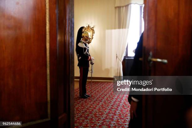 Soldiers from Cuirassiers' Regiment, an Italian elite military unit and the honor guard of the President of the Italian Republic in Quirinale...