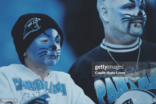 Two Carolina Panther fans complete with painted made up faces during the game against the Baltimore Ravens on 15th December 1996 at the Ericsson...