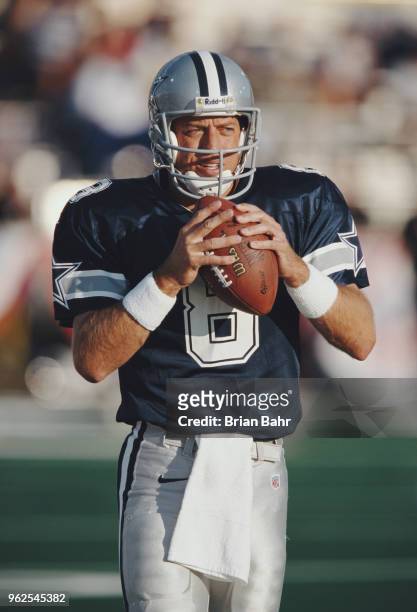 Troy Aikman, Quarterback for the Dallas Cowboys during the National Football League Pro Football Hall of Fame Game against the Dallas Cowboys on 9th...