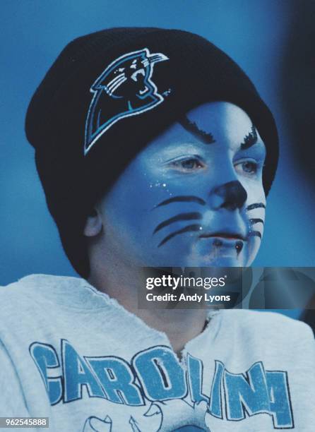 Young Carolina Panther fan complete with painted made up face during the game against the Baltimore Ravens on 15th December 1996 at the Ericsson...