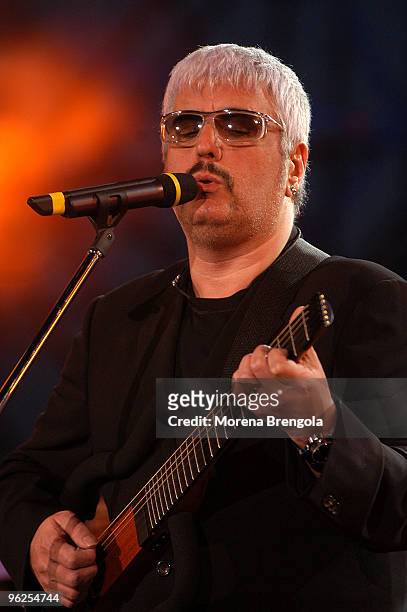 Pino Daniele performs at Festivalbar on June 02, 2004 in Milan, Italy.