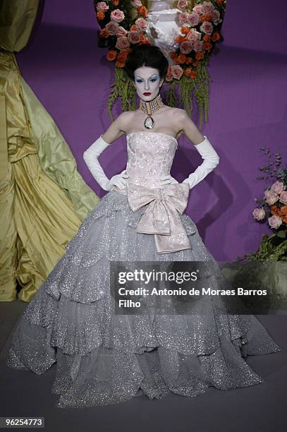 Model walks the runway at the Christian Dior Haute-Couture show as part of the Paris Fashion Week Spring/Summer 2010 on January 25, 2010 in Paris,...