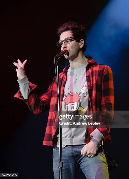 Gabe Saporta of Cobra Starship performs on stage at the Susquehanna Bank Center on December 9th, 2009 in Camden, New Jersey, United States.