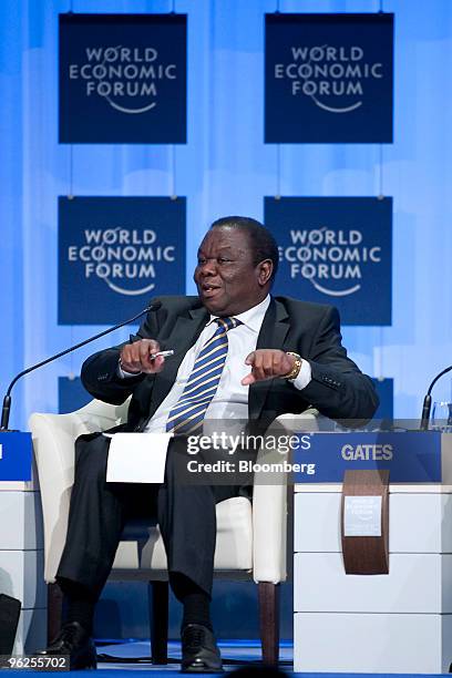 Morgan Tsvangirai, prime minister of Zimbabwe, participates in a panel discussion titled "Meeting the Millennium Development Goals" on day three of...