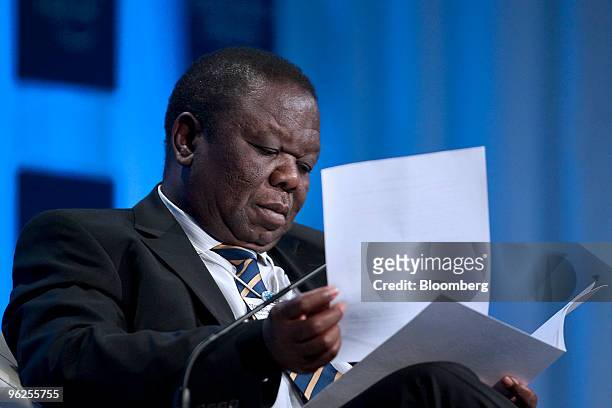 Morgan Tsvangirai, prime minister of Zimbabwe, participates in a panel discussion titled "Meeting the Millennium Development Goals" on day three of...