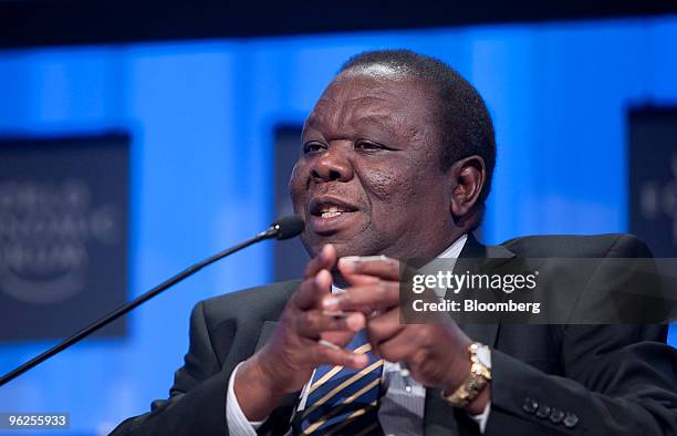 Morgan Tsvangirai, prime minister of Zimbabwe, participates in a panel discussion titled "Meeting the Millennium Development Goals" on day three of...