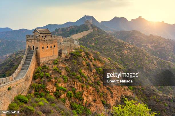 aerial view of the great wall of china - great wall of china stock pictures, royalty-free photos & images