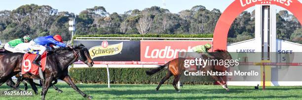 Truly Discreet ridden by Luke Currie wins the Ladbrokes Info Hub Handicap at Ladbrokes Park Lakeside Racecourse on May 26, 2018 in Springvale,...