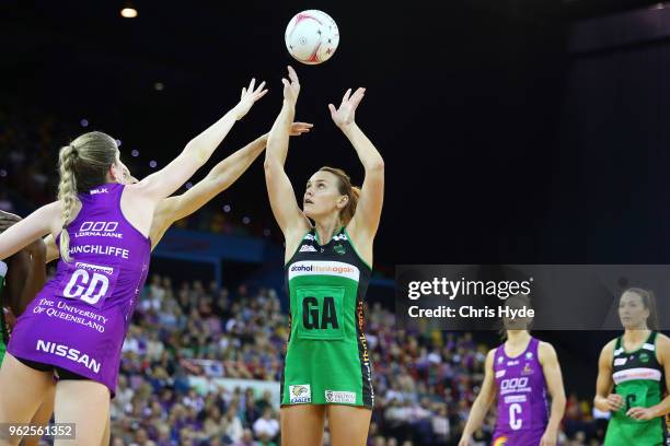 Natalie Medhurst of the Fever shoots during the round five Super Netball match between the Firebirds and the Fever at Brisbane Entertainment Centre...