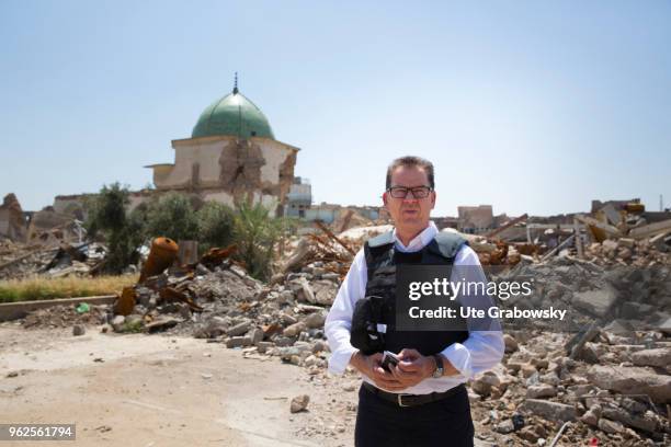 April 24: German Development Minister Gerd Mueller, CSU, at the destroyed Al Nuori Mosque in the old city in Mosul on April 24, 2018 in MOSUL, IRAQ.