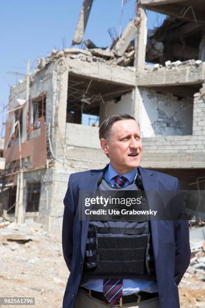 April 24: Cyrill Nunn, German Ambassador at the destroyed Al Shifaa Hospital in Mosul on April 24, 2018 in MOSUL, IRAQ.