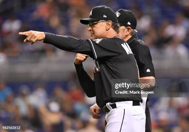 Don Mattingly of the Miami Marlins during the game against the Atlanta Braves at Marlins Park on May 12, 2018 in Miami, Florida.