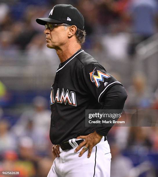 Don Mattingly of the Miami Marlins during the game against the Atlanta Braves at Marlins Park on May 12, 2018 in Miami, Florida.