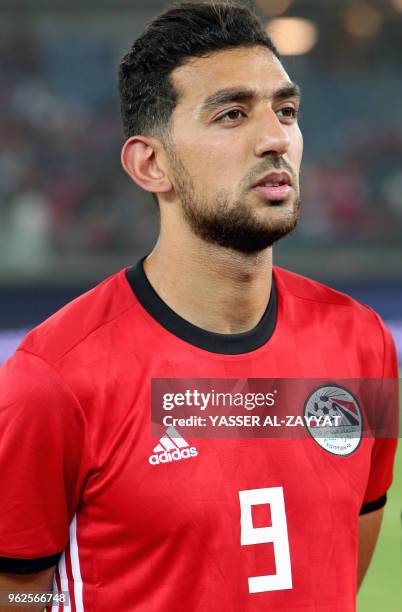 Egypt's forward Ahmed Hassan Mahgoub, known as Kouka, looks on during the international friendly football match between Kuwait and Egypt at the Jaber...