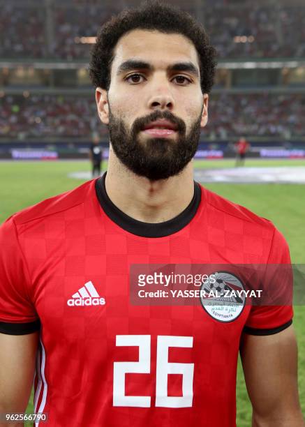 Egypt's midfielder Mahmoud Abdel Aziz looks on during the international friendly football match between Kuwait and Egypt at the Jaber Al Ahmad...