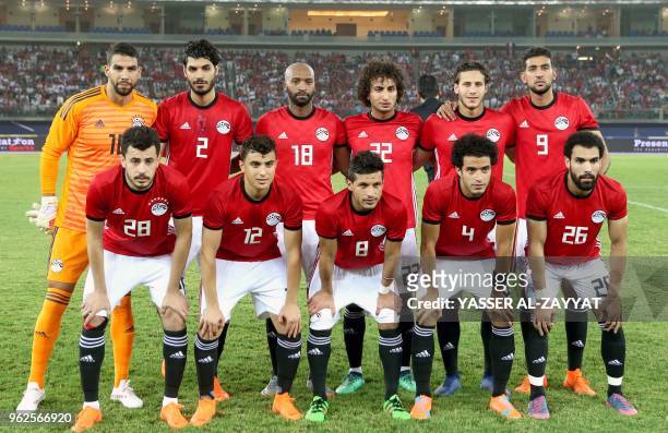 Egypt's goalkeeper Sherif Ekramy, defender Ali Gabr, midfielder Shikabala, midfielder Amr Warda, midfielder Ramadan Sobhi, forward Ahmed Hassan...