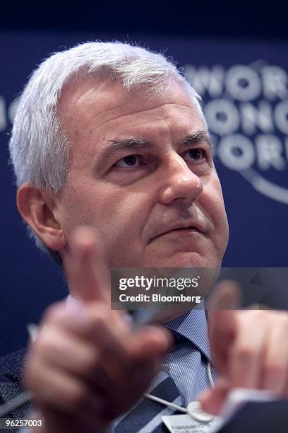 Alessandro Profumo, chief executive officer of UniCredit SpA, speaks during a panel session on day three of the 2010 World Economic Forum annual...