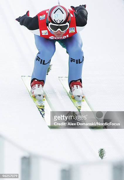 Alessandro Pittin of Italy competes in the Gundersen Ski Jumping HS Provisional Round of the FIS Nordic Combined World Cup on January 29, 2010 in...