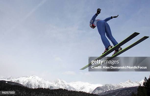 Taihei Kato of Japan competes in the Gundersen Ski Jumping HS Provisional Round of the FIS Nordic Combined World Cup on January 29, 2010 in Seefeld...