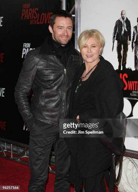 Actor Hugh Jackman and wife Deborra Lee Furness attend the "From Paris With Love" premiere at the Ziegfeld Theatre on January 28, 2010 in New York...