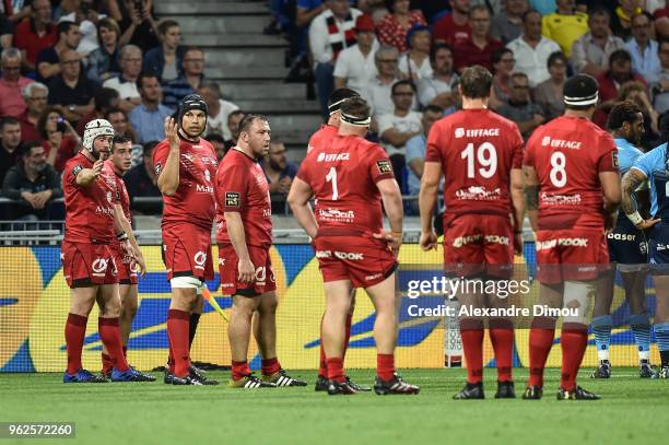 Francois Van Der Merwe and Team of Lyon during the Top 14 semi final match between Montpellier Herault Rugby and Lyon on May 25, 2018 in Lyon, France.