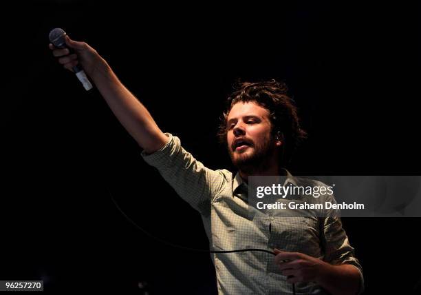 Michael Angelakos of US band Passion Pit performs during the Big Day Adelaide at Adelaide Showground on January 29, 2010 in Adelaide, Australia.