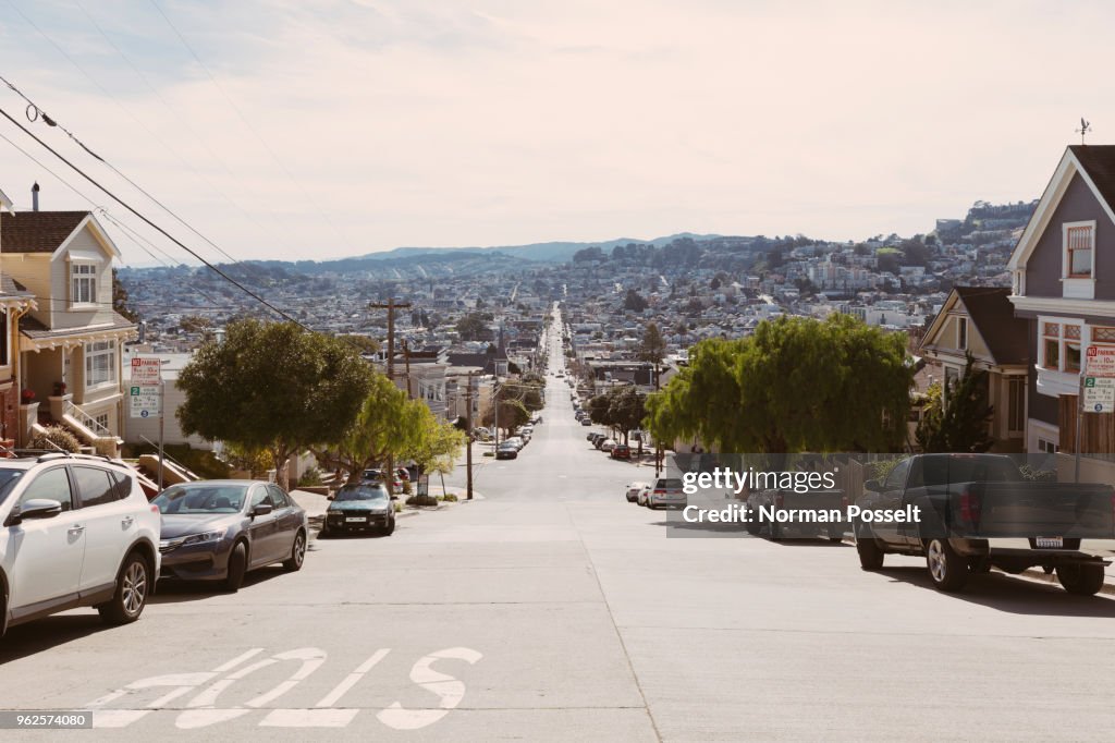 Street amidst residential buildings in city, San Francisco, California