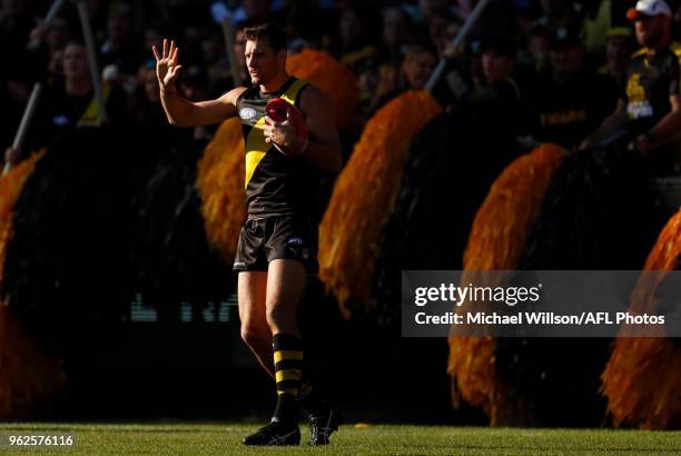 Toby Nankervis of the Tigers in action during the 2018 AFL round 10 match between the Richmond Tigers and the St Kilda Saints at the Melbourne...