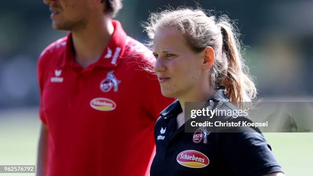 Head coach Magdalena Schiefer of Koeln looks on prior to the Germany U17 Girl's Championship first semi final match between 1. FC Koeln and 1. FFC...