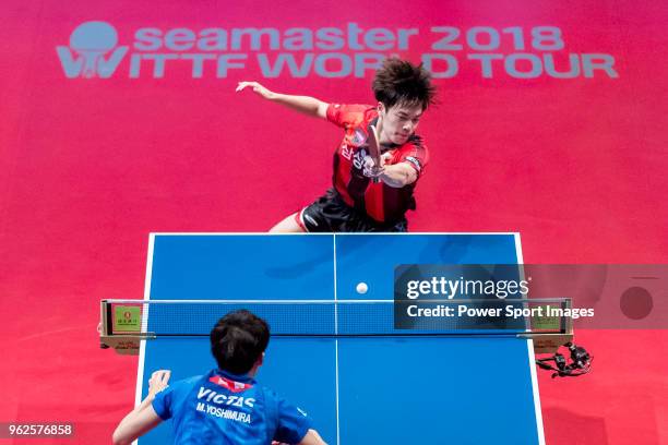 Cho Seungmin of South Korea competes against Maharu Yoshimura of Japan during men's singles - quarterfinals match of Table Tennis Hang Seng Hong Kong...