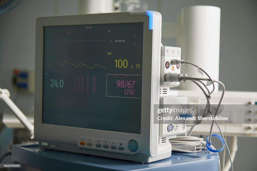 Close-up of monitoring equipment in hospital ward