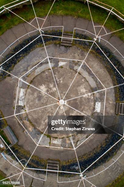 drone view of built structure on field, highlands, iceland - highlands-of-iceland stockfoto's en -beelden