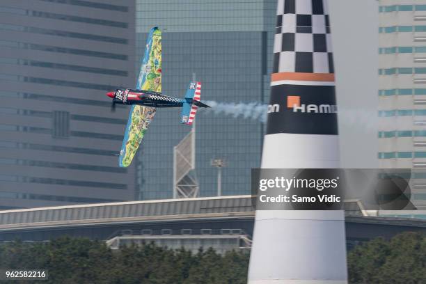 Petr Kopfstein of Czech Republic performs during qualifying day at the third round of the Red Bull Air Race World Championship on May 26, 2018 in...