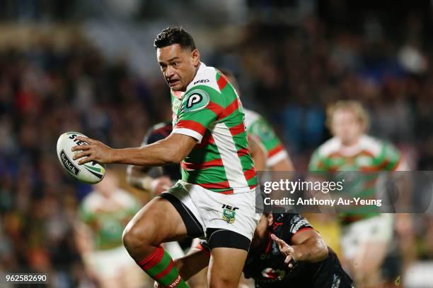 John Sutton of the Rabbitohs makes a run during the round 12 NRL match between the New Zealand Warriors and the South Sydney Rabbitohs at Mt Smart...