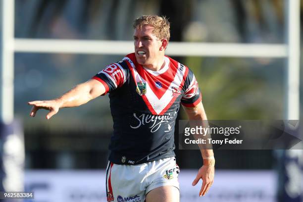 Mitchell Aubusson of the Roosters during the round 12 NRL match between the Sydney Roosters and the Gold Coast Titans at Central Coast Stadium on May...