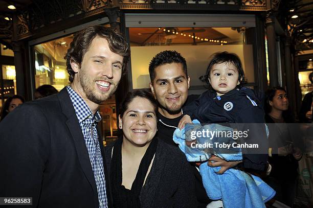 Jon Heder with the winners April, Paul and Jeramiah Montes at the Touchstone Pictures 'When In Rome' Girls Night Out Event held at The Grove on...