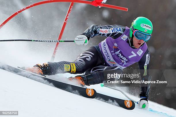 Ted Ligety of the USA takes 1st place during the Audi FIS Alpine Ski World Cup Men's Giant Slalom on January 29, 2010 in Kranjska Gora, Slovenia.