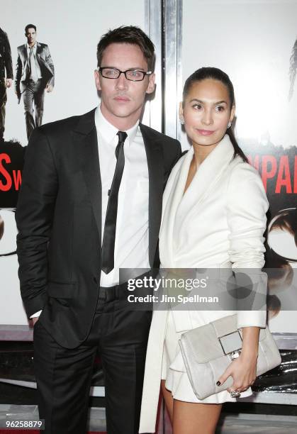 Jonathan Rhys Meyers and girlfriend Reena Hammer attend the "From Paris With Love" premiere at the Ziegfeld Theatre on January 28, 2010 in New York...