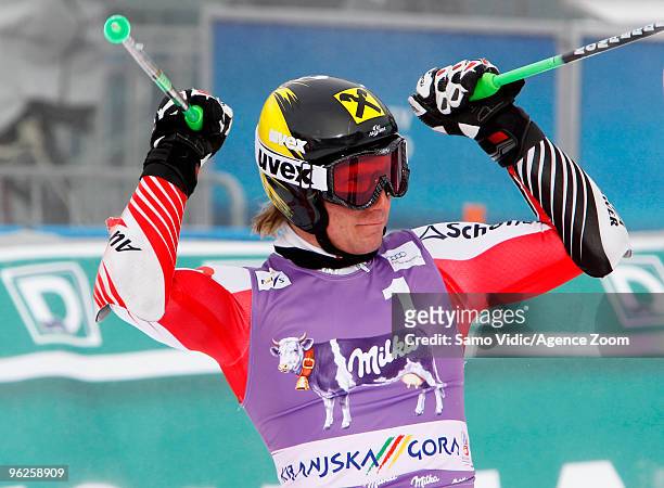 Marcel Hirscher of Austria takes 2nd place during the Audi FIS Alpine Ski World Cup Men's Giant Slalom on January 29, 2010 in Kranjska Gora, Slovenia.